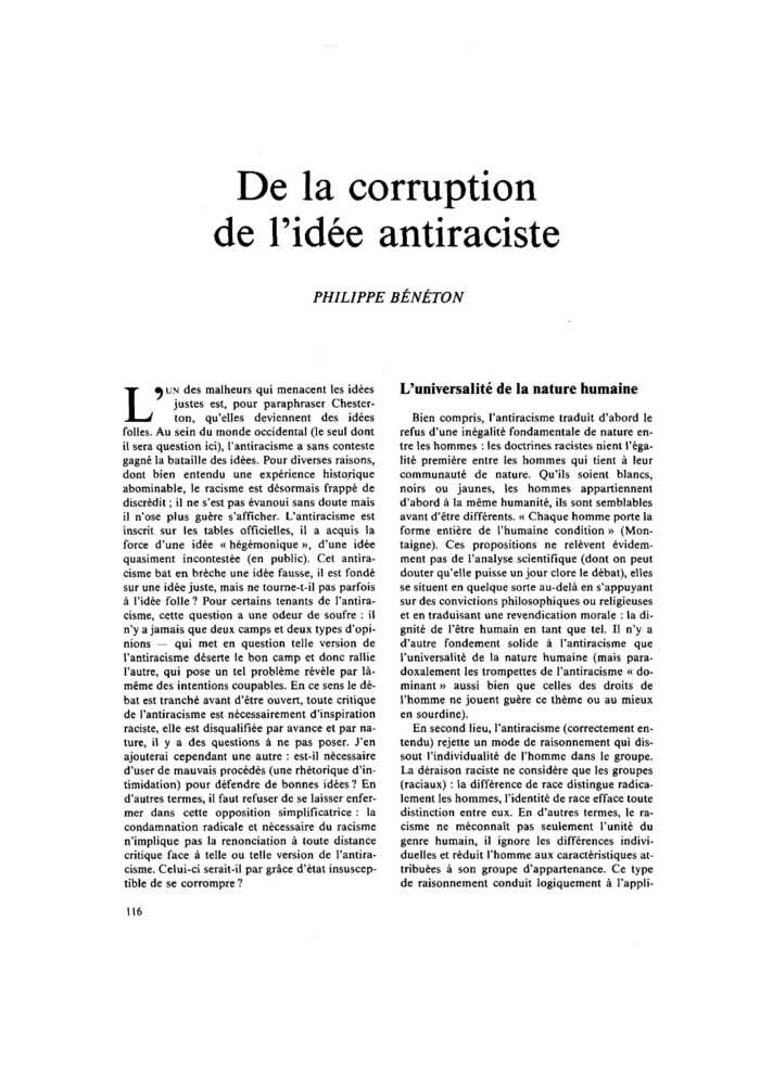 De la corruption de l’idée antiraciste
 – page 1