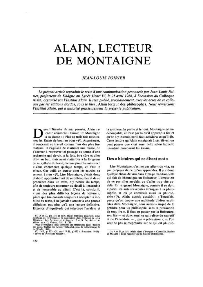 Alain, lecteur de Montaigne
 – page 1