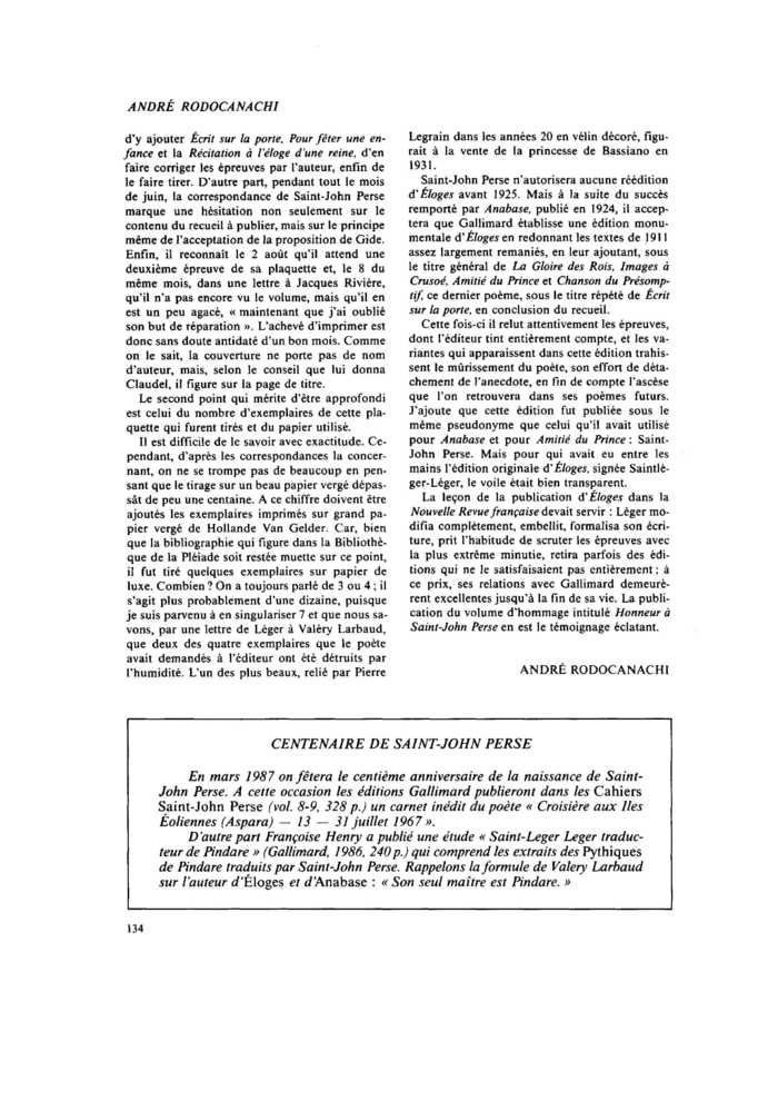 CENTENAIRE DE SAINT-JOHN PERSE
 – page 1