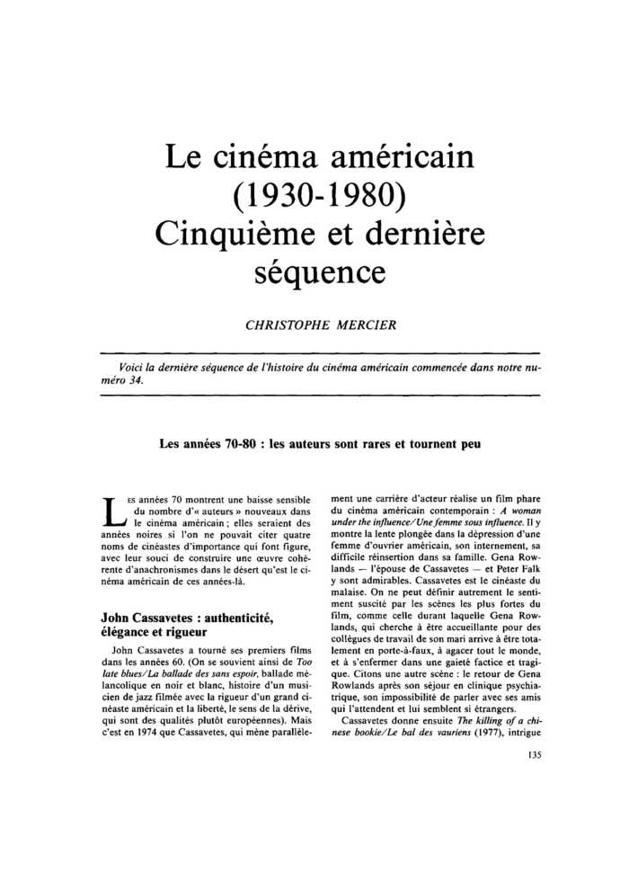 Le cinéma américain (1930-1980). Cinquième et dernière séquence
 – page 1