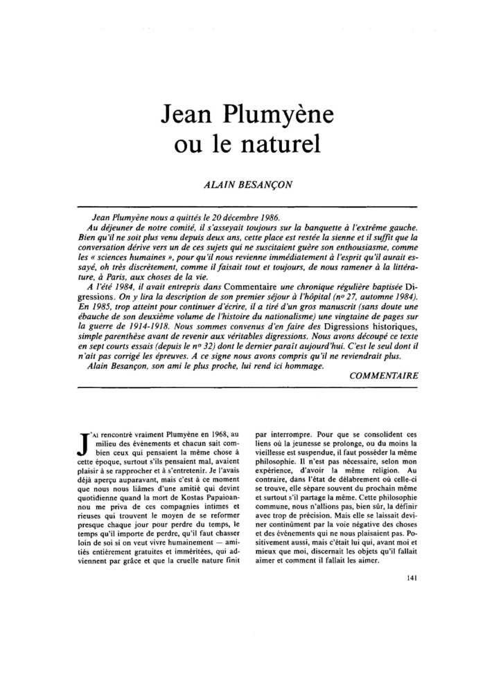 Jean Plumyène ou le naturel
 – page 1