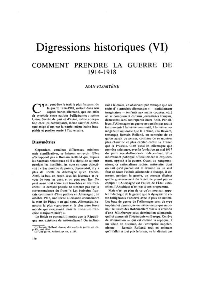 Digressions historiques (VI) . COMMENT PRENDRE LA GUERRE DE 1914-1918
 – page 1