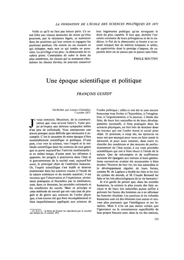 Une époque scientifique et politique
 – page 1