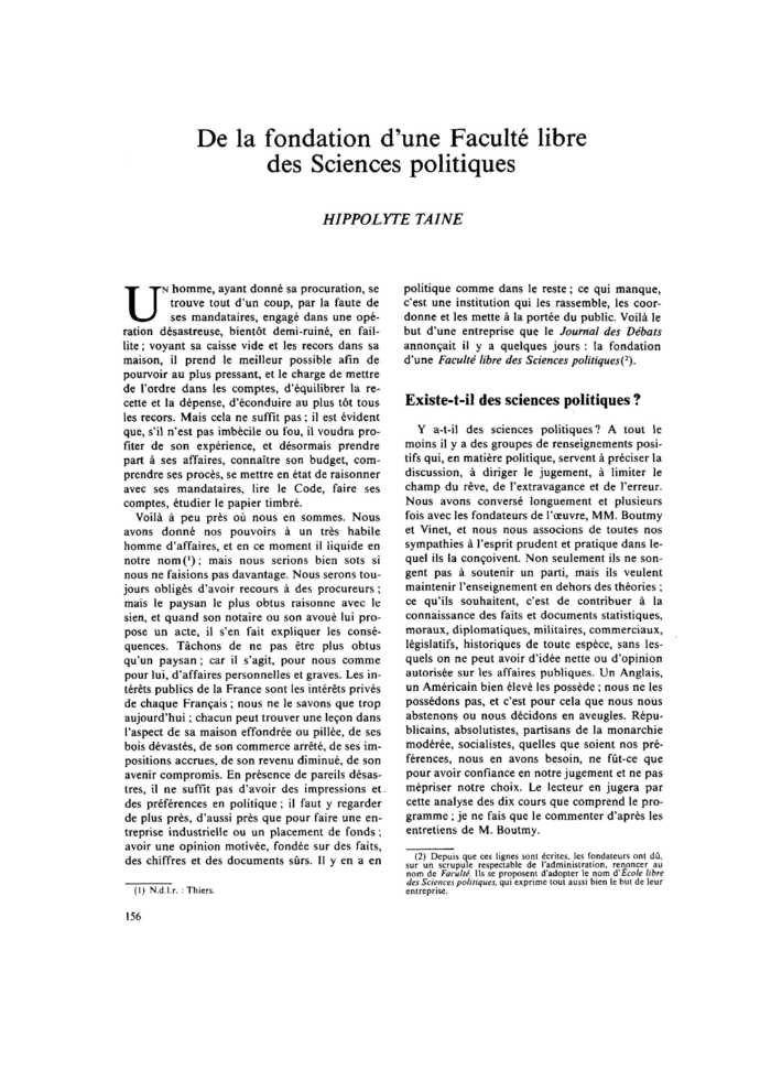 De la fondation d’une Faculté libre des Sciences politiques
 – page 1