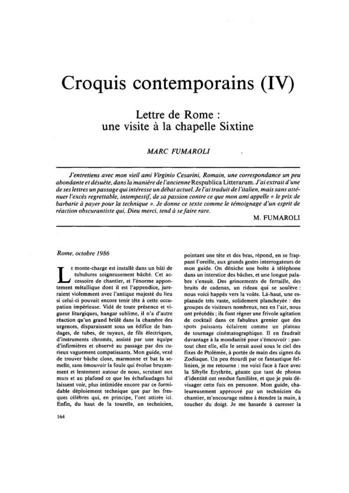 Croquis contemporains (IV). Lettre de Rome : une visite à la chapelle Sixtine
 – page 1