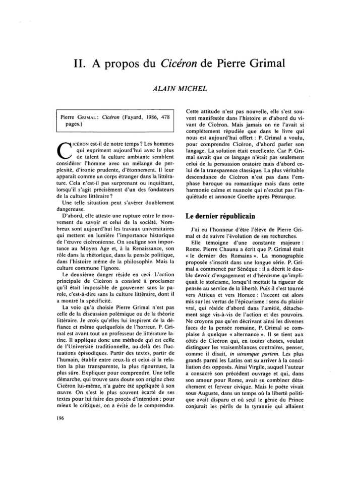 II. À propos du Cicéron de Pierre Grimal
 – page 1