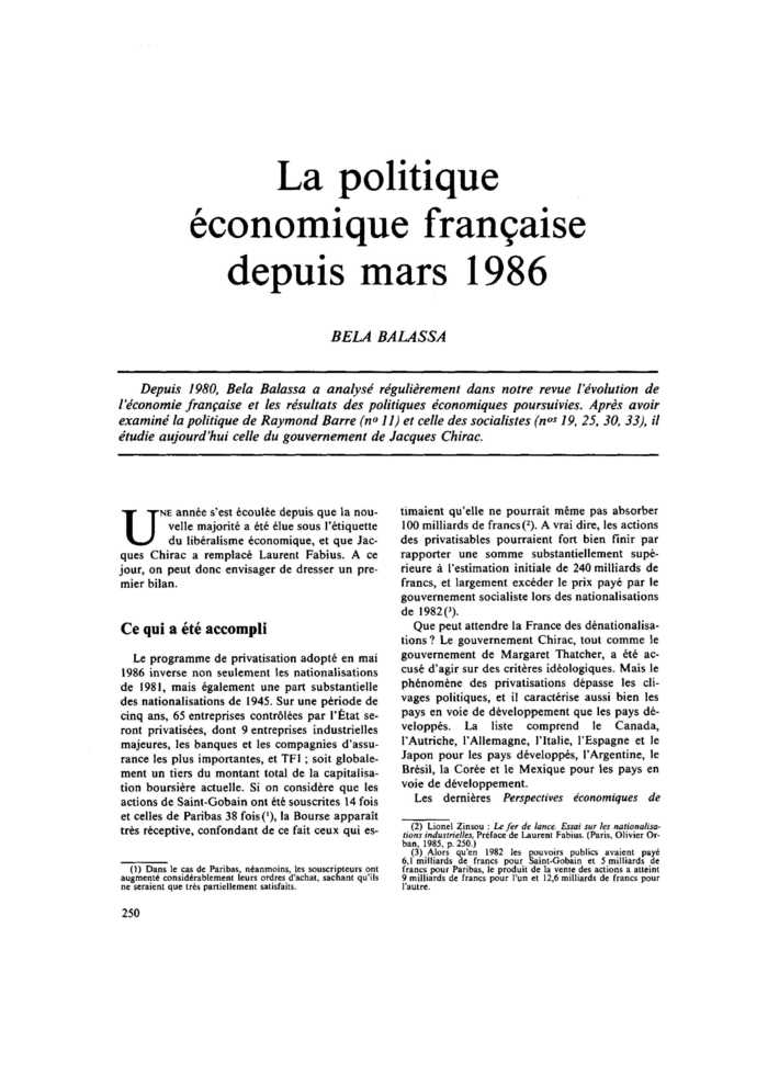 La politique économique française depuis mars 1986
 – page 1