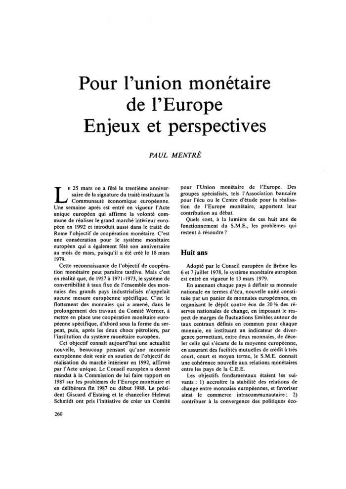 Pour l’union monétaire de l’Europe. Enjeux et perspectives
 – page 1