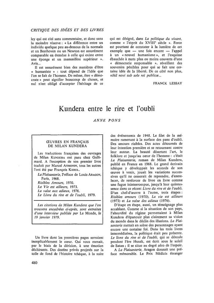 Kundera entre le rire et l’oubli
 – page 1