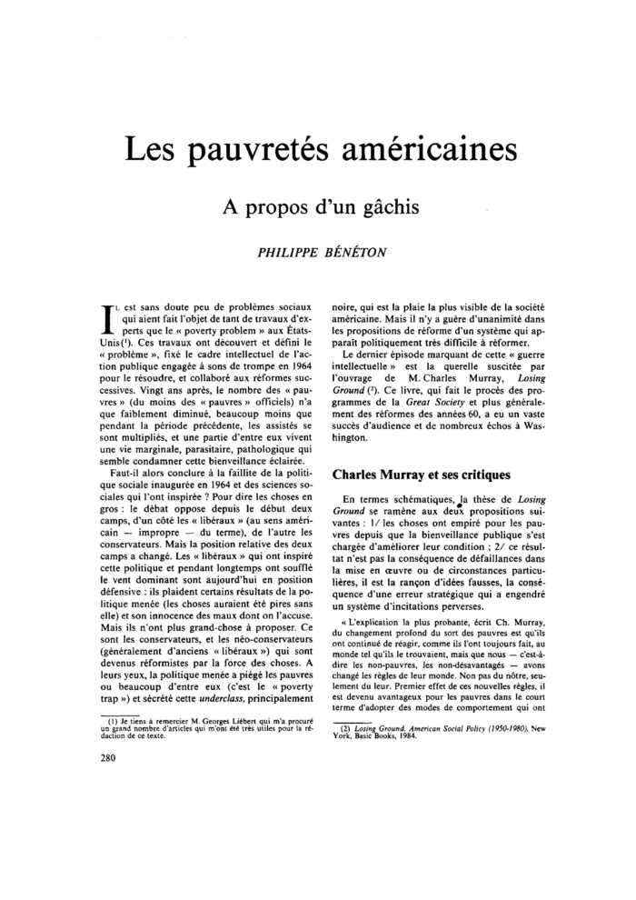 Les pauvretés américaines. À propos d’un gâchis
 – page 1