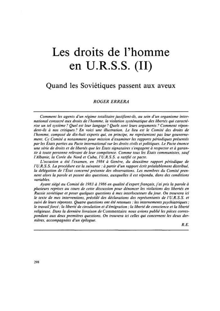 Les droits de l’homme en U.R.S.S. (II). Quand les Soviétiques passent aux aveux
 – page 1