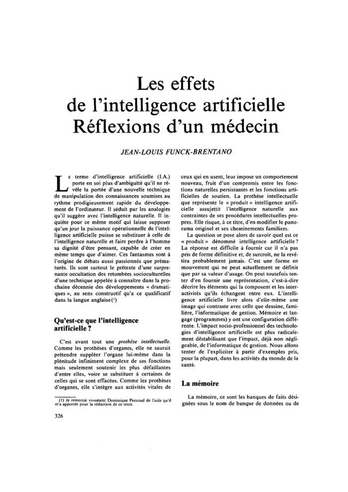 Les effets de l’intelligence artificielle. Réflexions d’un médecin
 – page 1