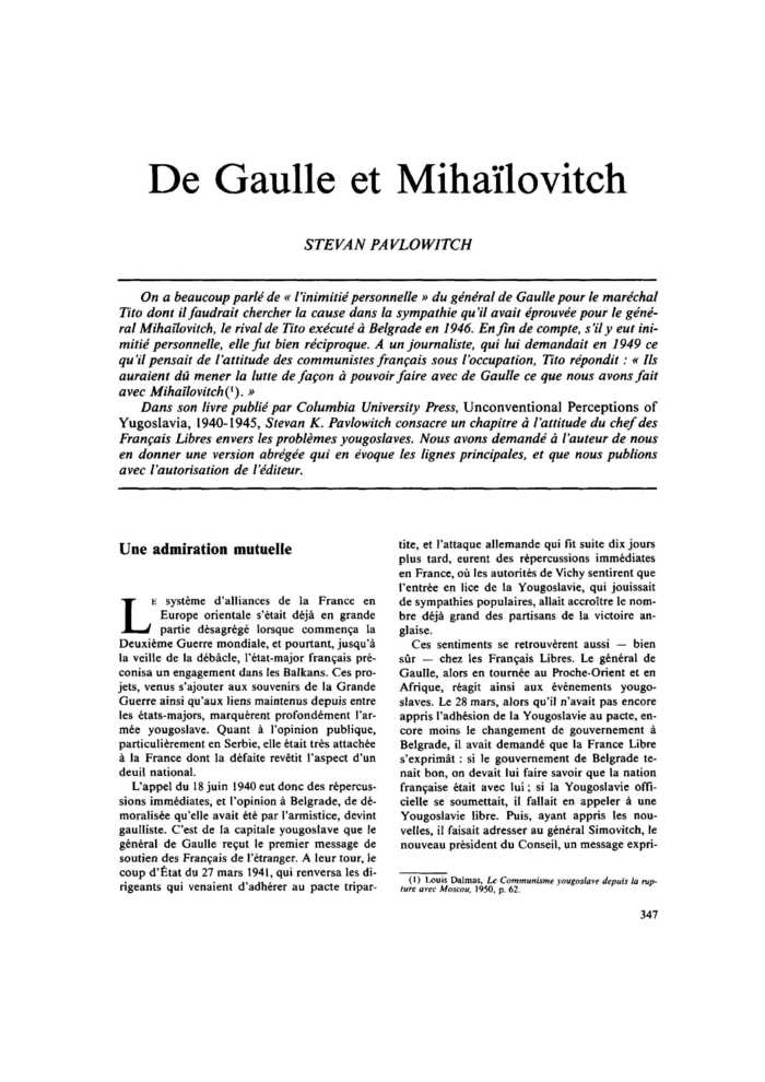 De Gaulle et Mihaïlovitch
 – page 1