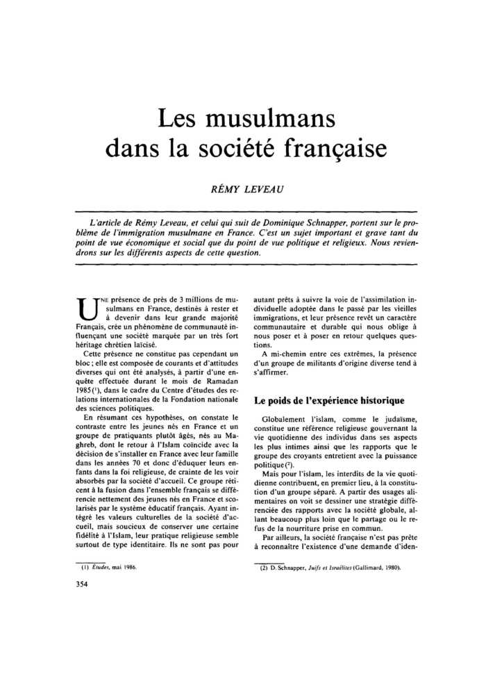 Les musulmans dans la société française
 – page 1