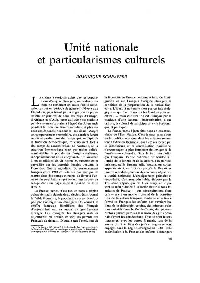 Unité nationale et particularismes culturels
 – page 1