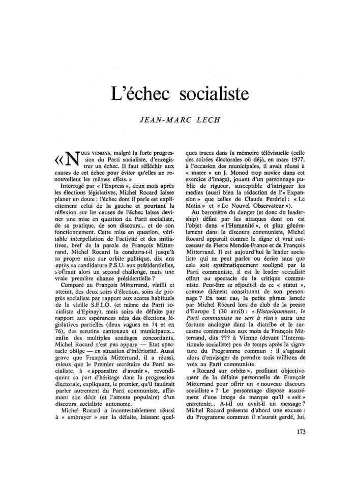 L’échec socialiste
 – page 1