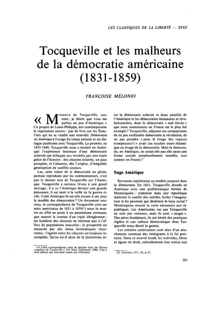 Tocqueville et les malheurs de la démocratie américaine (1831-1859)
 – page 1
