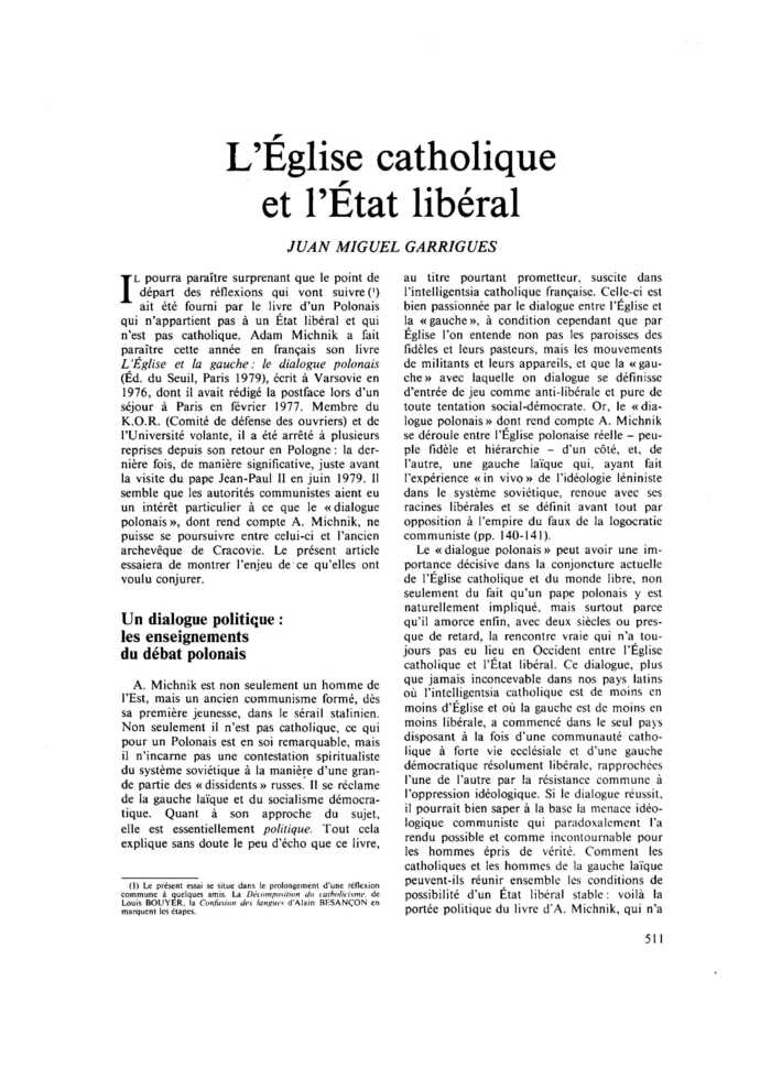 L’Église catholique et l’État libéral
 – page 1