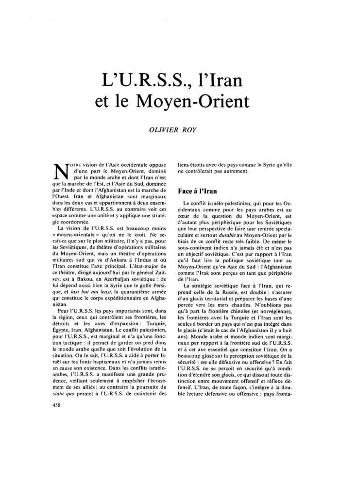 L’U.R.S.S., l’Iran et le Moyen-Orient
 – page 1