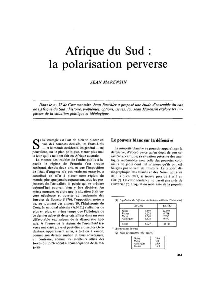 Afrique du Sud : la polarisation perverse
 – page 1