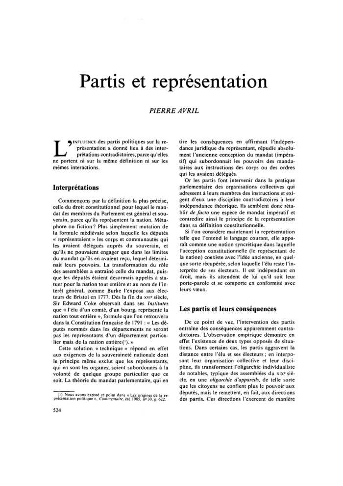 Partis et représentation
 – page 1