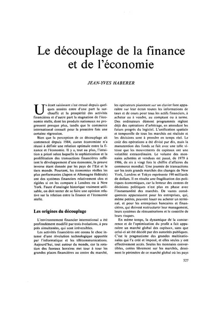 Le découplage de la finance et de l’économie
 – page 1