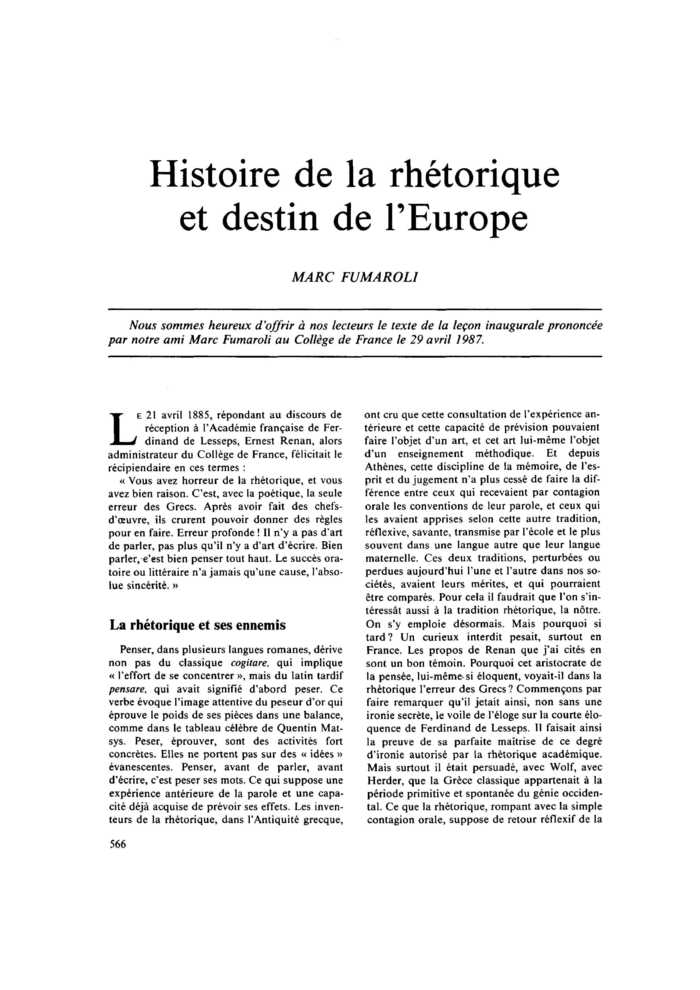 Histoire de la rhétorique et destin de l’Europe
 – page 1