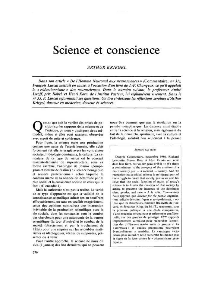 Science et conscience
 – page 1