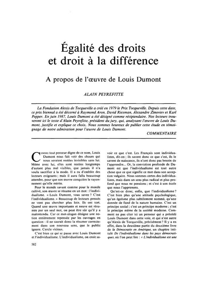 Égalité des droits et droit à la différence. À propos de l’œuvre de Louis Dumont
 – page 1