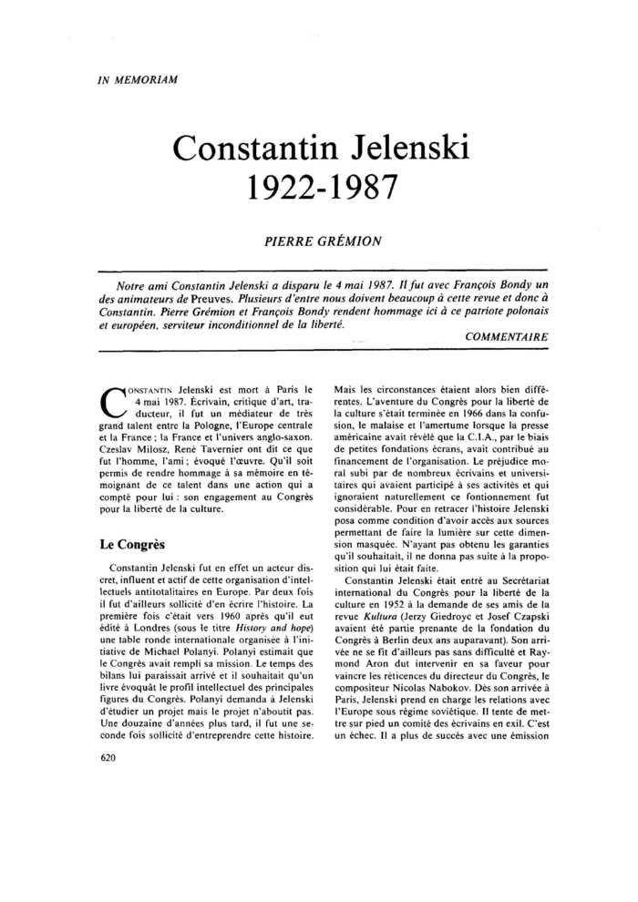 Constantin Jelenski 1922-1987
 – page 1
