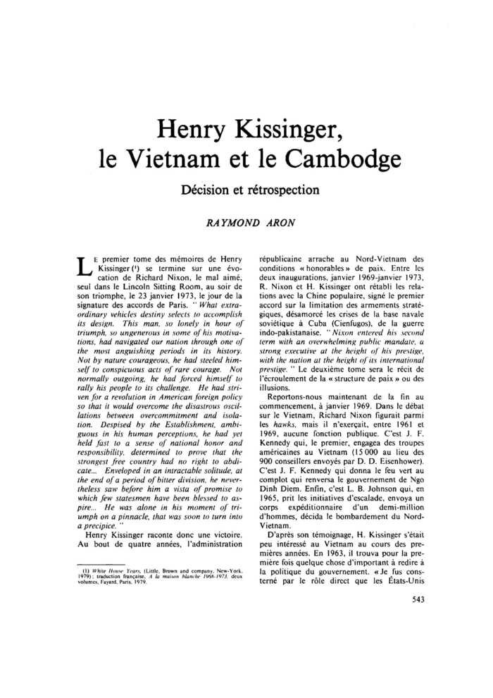 Henry Kissinger, le Vietnam et le Cambodge. Décision et rétrospection
 – page 1