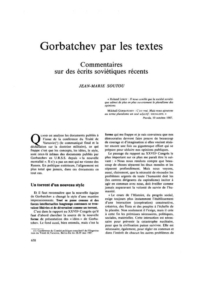 Gorbatchev par les textes. Commentaires sur des écrits soviétiques récents
 – page 1