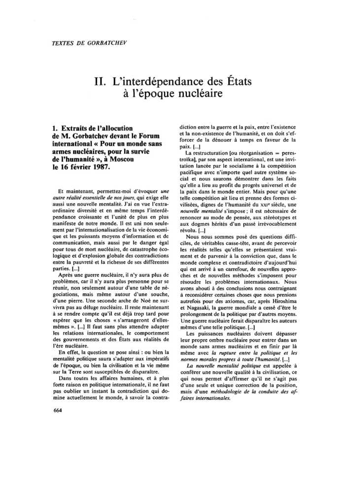 II. L’interdépendance des États à l’époque nucléaire
 – page 1