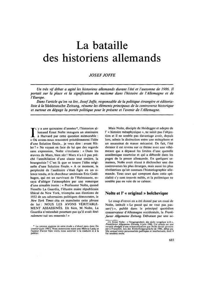 La bataille des historiens allemands
 – page 1