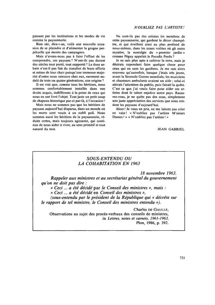 SOUS-ENTENDU OU LA COHABITATION EN 1963
 – page 1