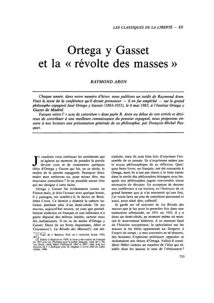 Ortega y Gasset et la « révolte des masses »
 – page 1