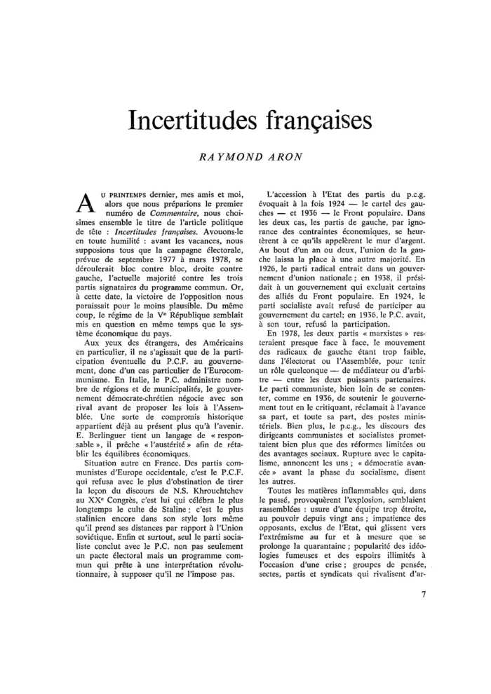 Incertitudes françaises
 – page 1
