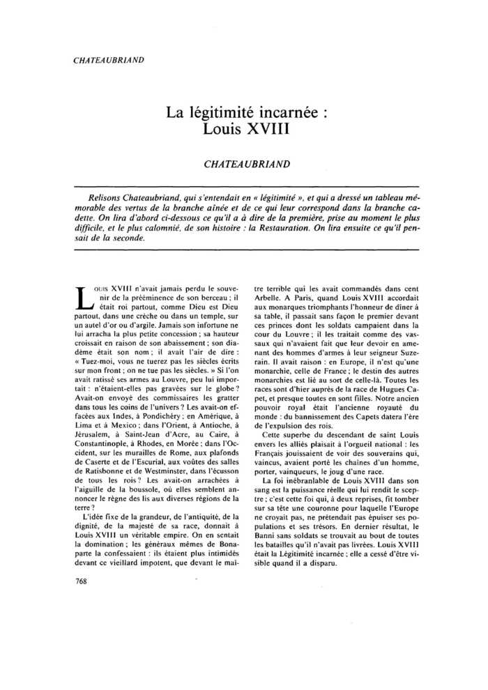 La légitimité incarnée : Louis XVIII
 – page 1