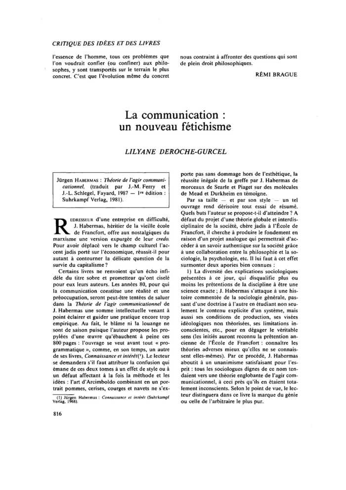 La communication : un nouveau fétichisme
 – page 1