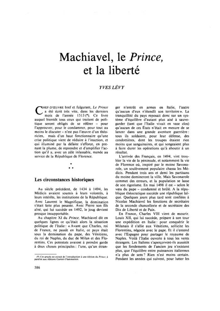 Machiavel, le Prince, et la liberté
 – page 1