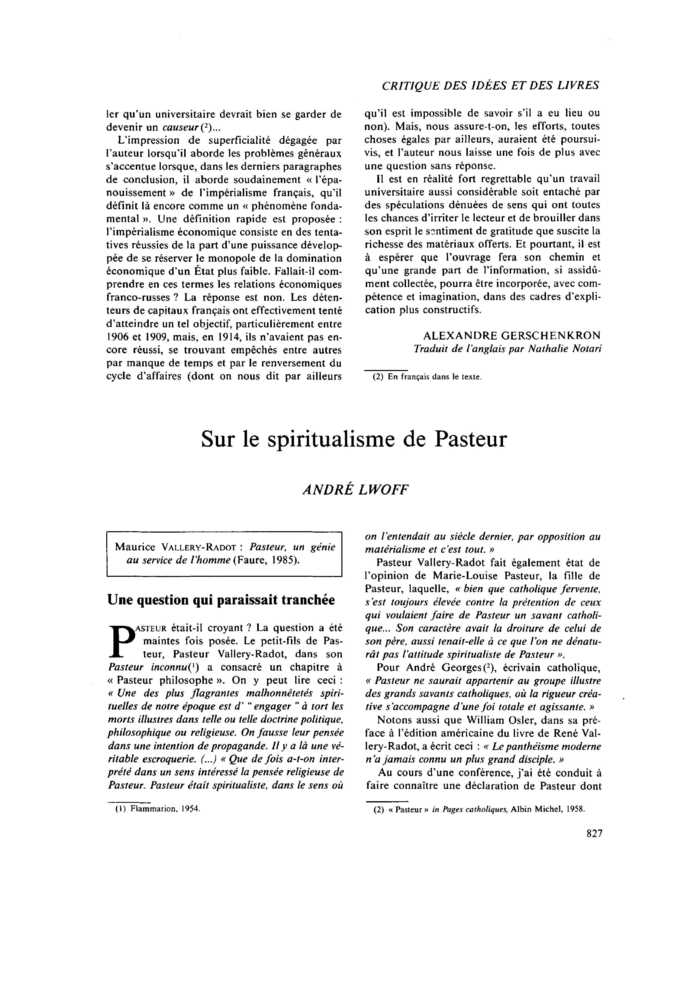 Sur le spiritualisme de Pasteur
 – page 1