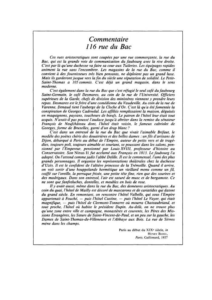 <i>Commentaire</i>, 116 rue du Bac
 – page 1