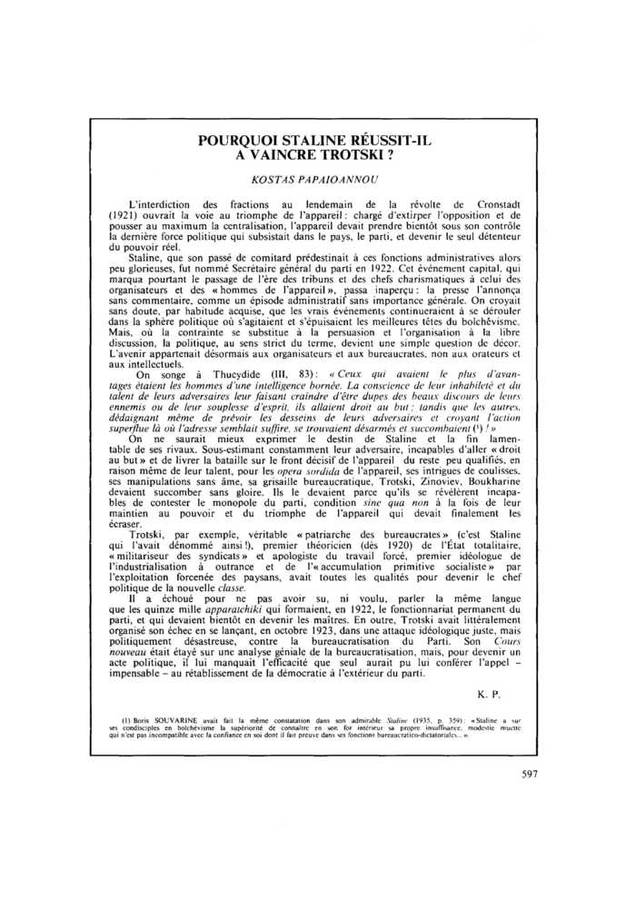 POURQUOI STALINE RÉUSSIT-IL À VAINCRE TROTSKI ?
 – page 1