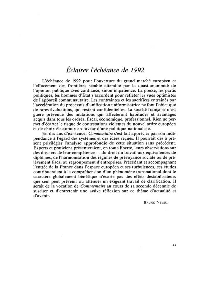 Éclairer l’échéance de 1992
 – page 1