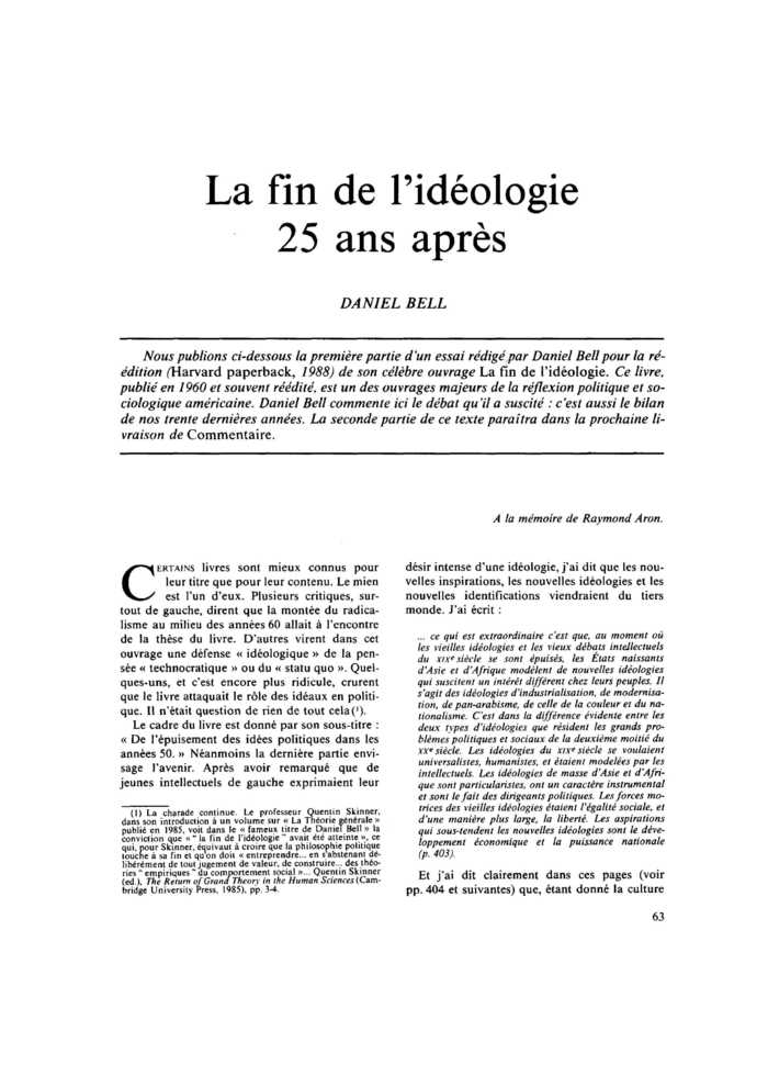 La fin de l’idéologie. 25 ans après
 – page 1