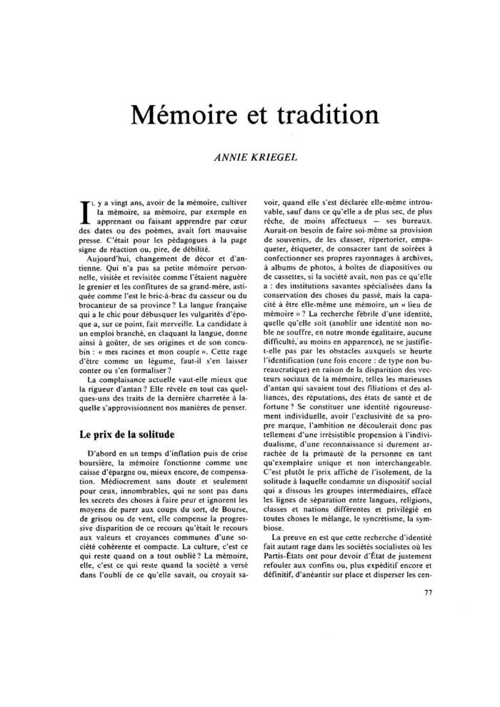 Mémoire et tradition
 – page 1