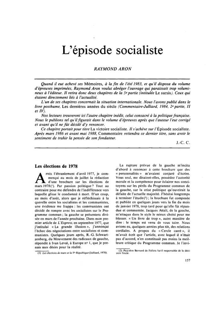 L’épisode socialiste
 – page 1