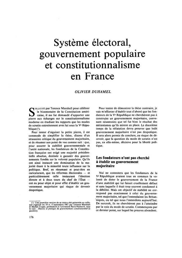 Système électoral, gouvernement populaire et constitutionnalisme en France
 – page 1