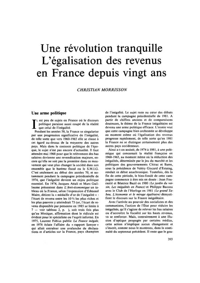 Une révolution tranquille. L’égalisation des revenus en France depuis vingt ans
 – page 1
