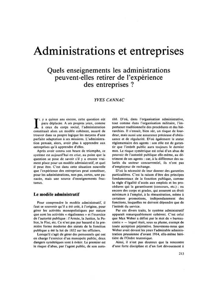 Administrations et entreprises. Quels enseignements les administrations peuvent-elles retirer de l’expérience des entreprises ?
 – page 1